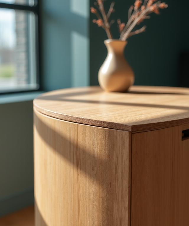 Dettaglio di un mobile artigianale in legno naturale con venature a vista