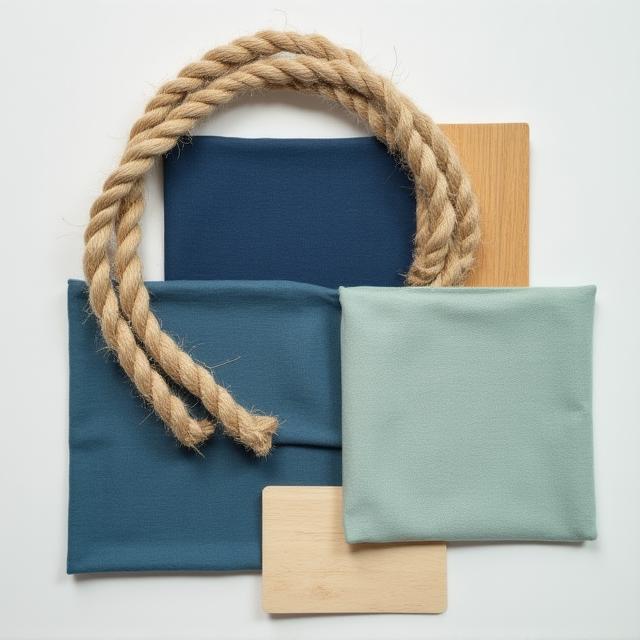 Dettaglio di tessuti e campioni colore blu e sabbia
