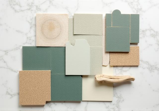 Campioni di materiali eco-sostenibili come sughero e tessuti naturali