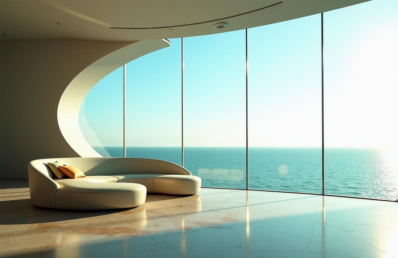 Interno moderno di lusso con vista mare